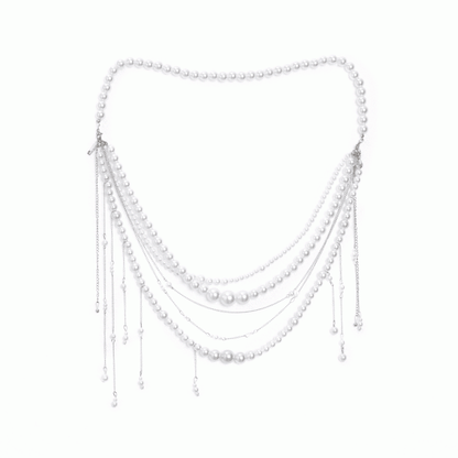 White Layered Beaded Waist Chain