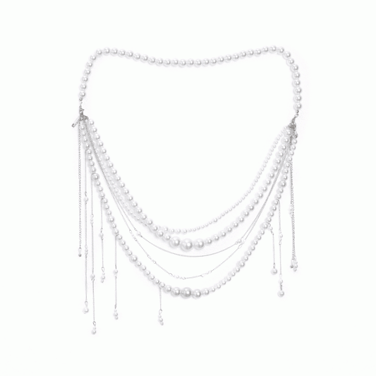 White Layered Beaded Waist Chain