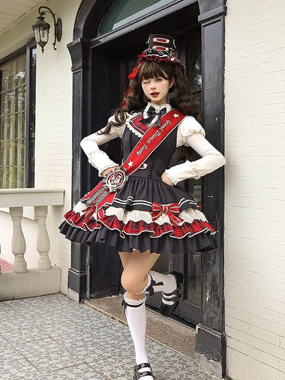 Red Embroidered Lolita Sash with Flower Disc