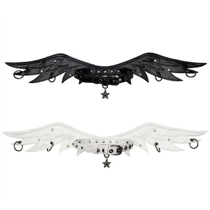 Black/White Angel Wings Stud Details PU Buckle Strap Choker