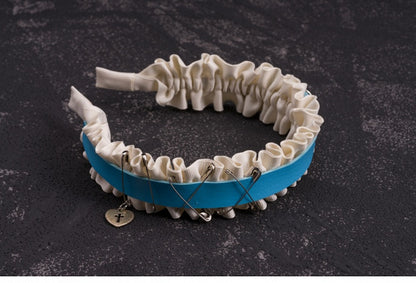 Heart Charm Blue and White PU Buckle Ruffled KC