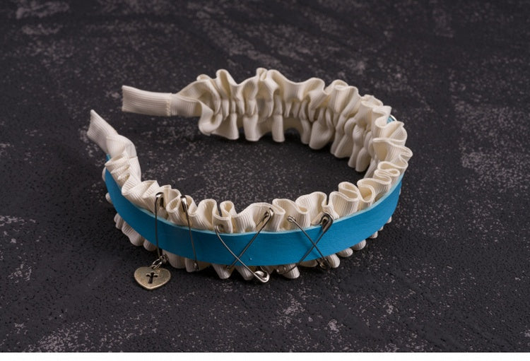 Heart Charm Blue and White PU Buckle Ruffled KC