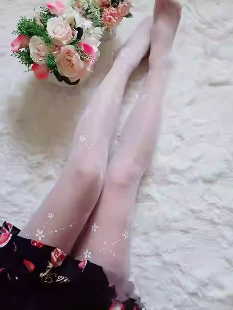 White Semi-sheer Sakura Pattern Lolita Tights
