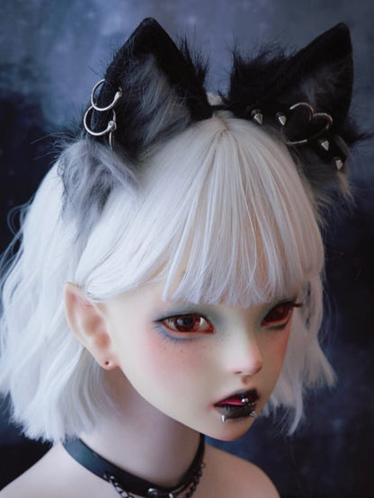Black Heart Details With Studs Cat Ear Design KC