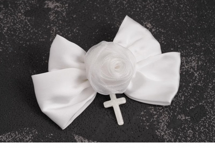 Cross Charm Gothic White Rose Bowknot Hairclips