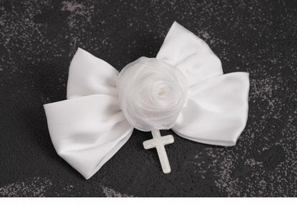 Cross Charm Gothic White Rose Bowknot Hairclips