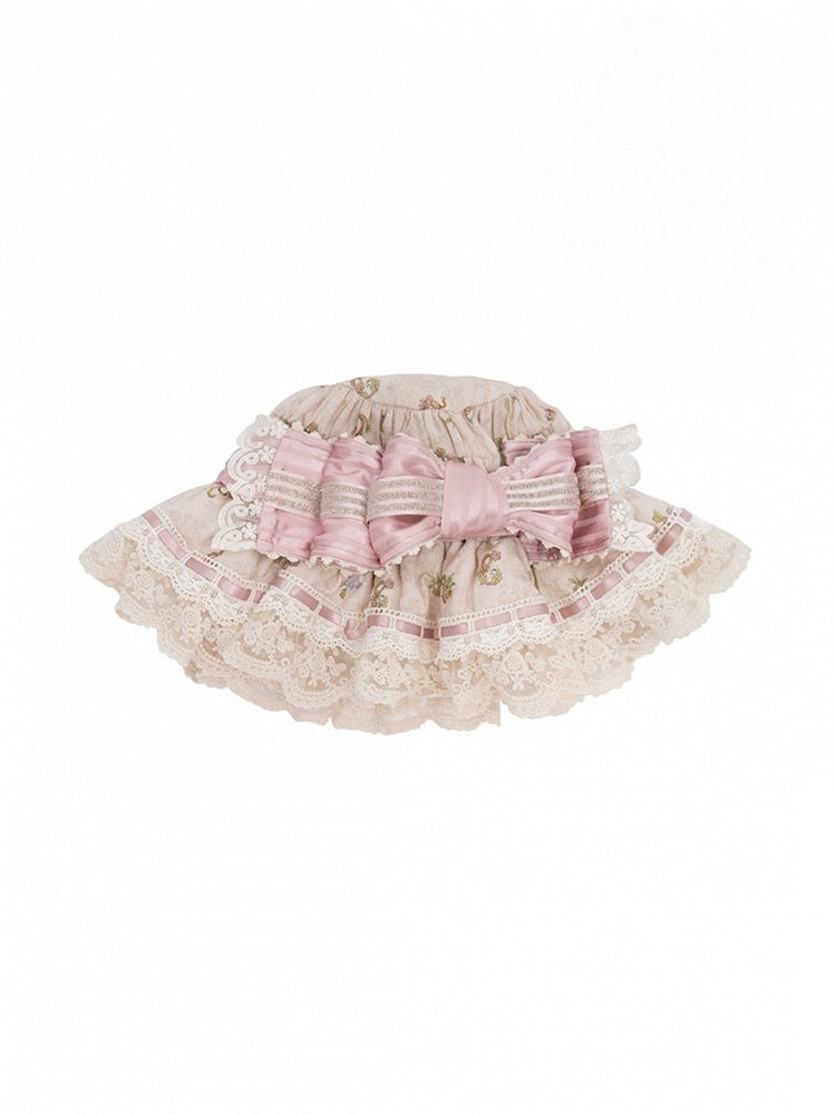 Cream/Green/Pink Lace-Trimmed Sweet Lolita Hat with Bow Accent