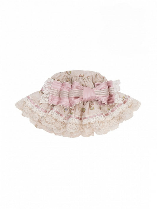 Cream/Green/Pink Lace-Trimmed Sweet Lolita Hat with Bow Accent