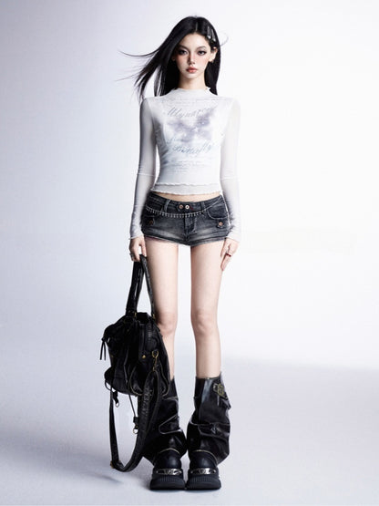 Y2K Black PU Buckle Strap Distressed Bittersweet Leg Warmers