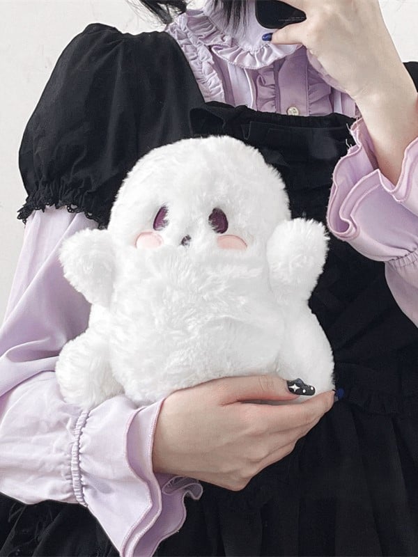 White Ghost-shaped Fleece Crossbody Bag With Taro Purple Straps