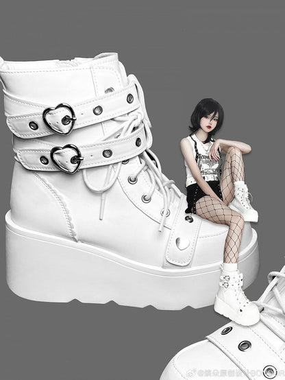 Punk Studs White Platform Ankle Boots