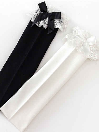 Black/White Lolita Lace Bowknot Details Underknee/Overknee Stockings