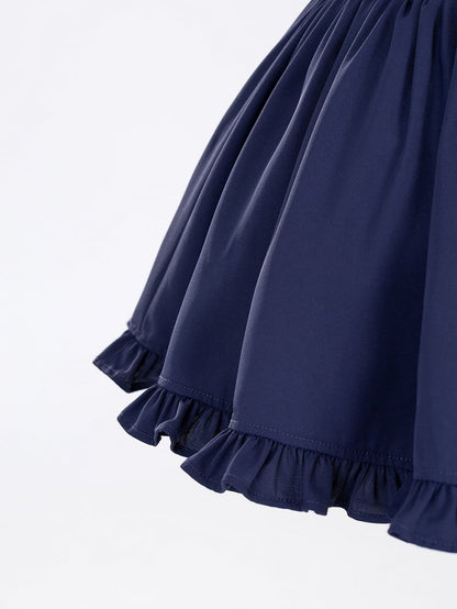 Fanart Fashion Dark Blue Crisscross Heart Buckle Straps High Waist Skirt