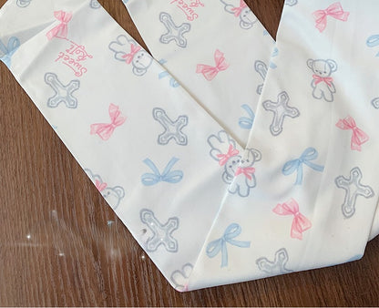 White Cross Bear and Bowknot Print Sweet Lolita Overknee Stockings