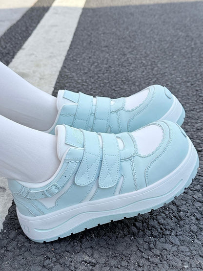 Blue Velcro Strap Closures Platform Sneakers