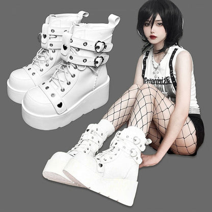 Punk Studs White Platform Ankle Boots