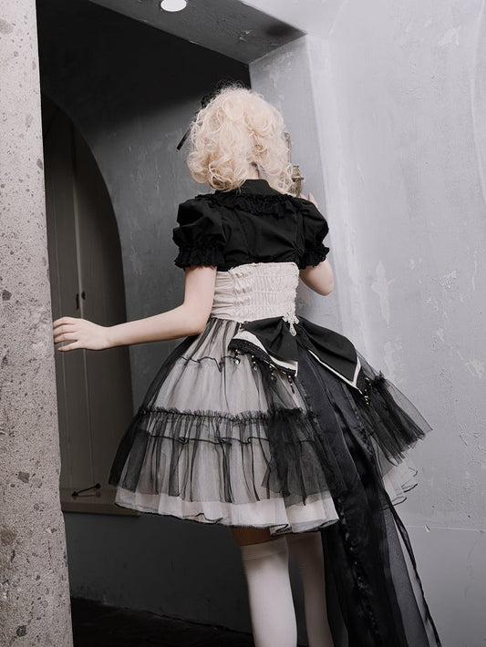 Plus Size Friendly Gothic Cross Big Bow Neckline Jumper Skirt Black and White