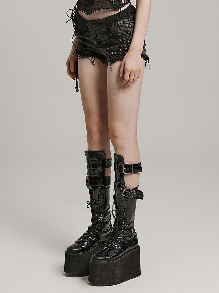 Black Punk Denim Shorts