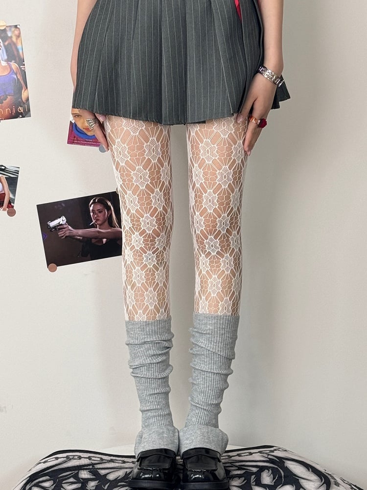 White/Purple Sweet Lolita Floral Pattern Tights