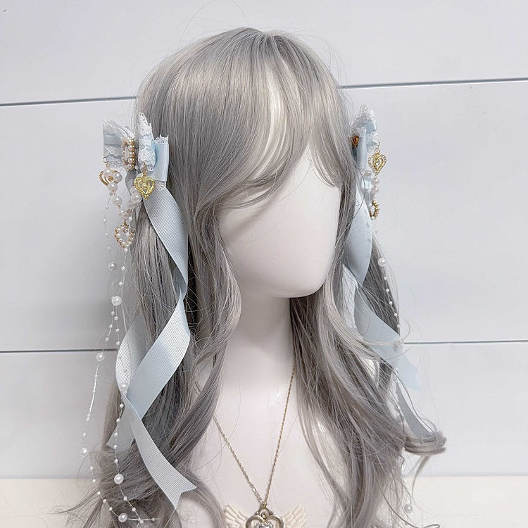Six Colors Jirai Kei Ribbon Bow Hairclips Seiso Style with Long Spiral Tails for Ponytail