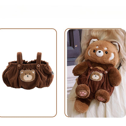 Brown Cute Plush Red Panda Backpack + Overall Pants Middle/Large Size