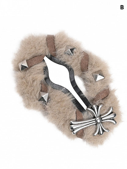 Cross Decorated Light Coffee Plush Star/Cloud Shaped Hairclip