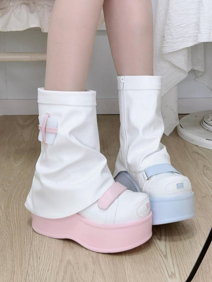 Blue&Pink Yami Kawaii Zip Closure at Sides Platform Boots