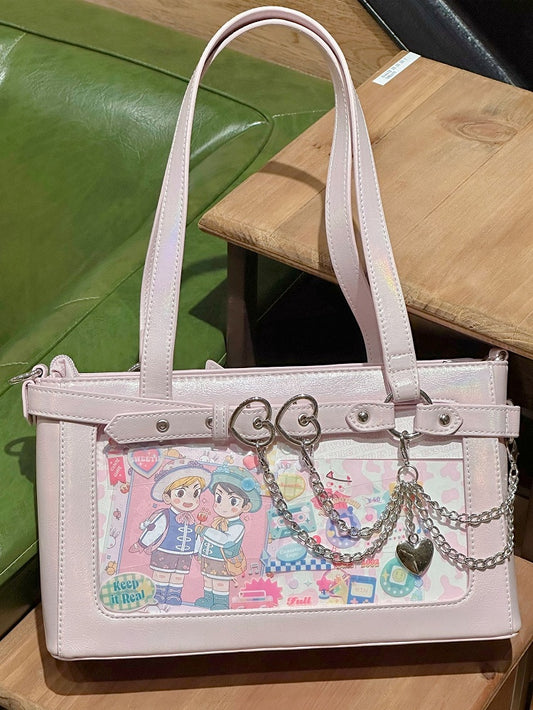 Detachable Chains Pink Ita Shoulder Bag