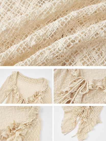 Apricot Vintage Ruffles Bell Sleeves Slim Fit Top