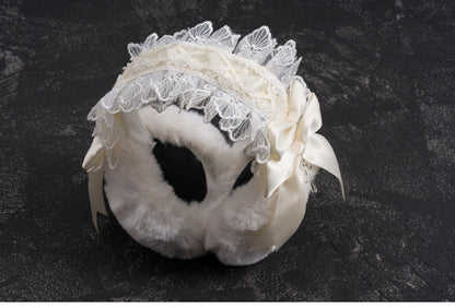 White Handmade Bow Cross Lace Trim Plush Earmuffs