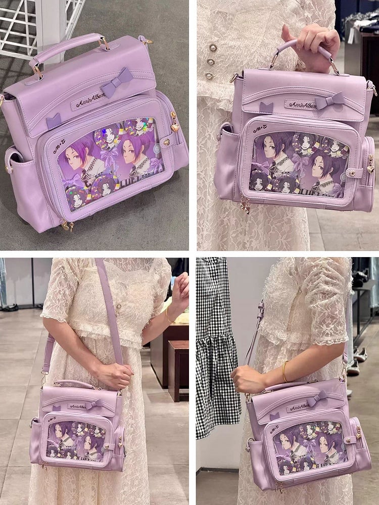Purple 2-Way Ita Bag With Transparent Window And Bow Decoration