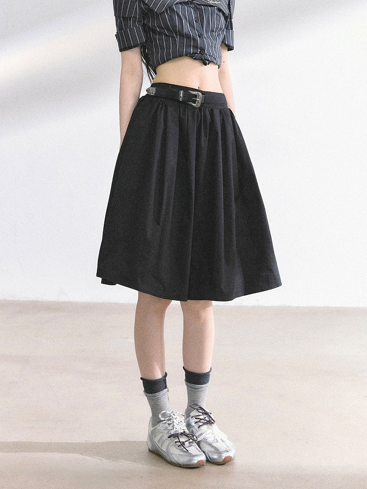 Black/Navy Blue A-line Knee Length Skirt