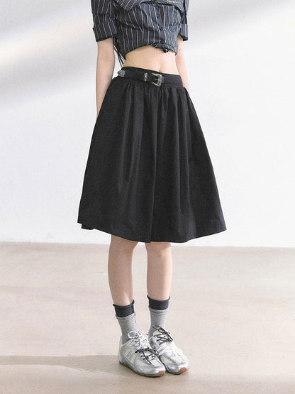 Black/Navy Blue A-line Knee Length Skirt