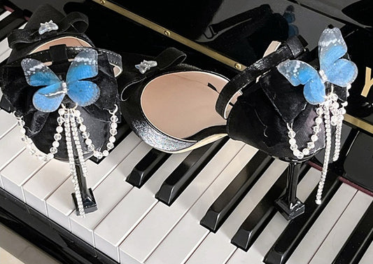 Black Butterfly and Bowknot Tassel 5CM/8CM Hime Lolita Heels