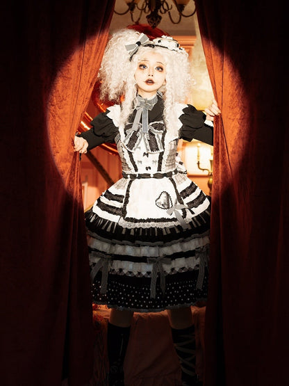 Black and White Oreo Cake Bow Accents Tiered Skirt Sweet Lolita JSK Full Set
