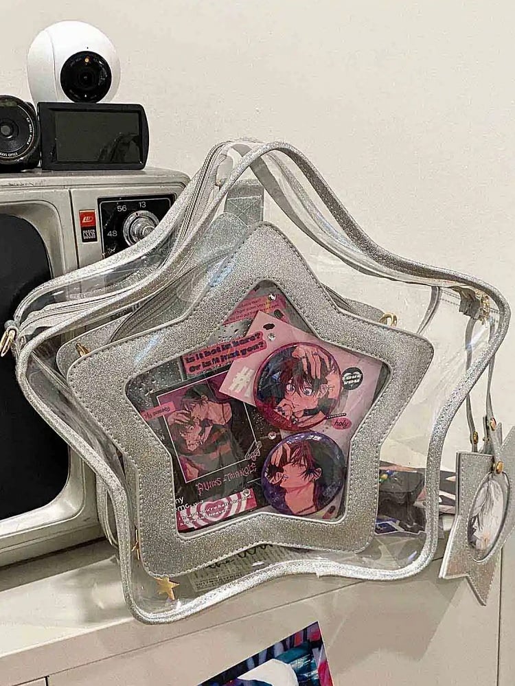 Shining Silver PU Star-shaped Ita Bag Set with Detachable Badge Charm