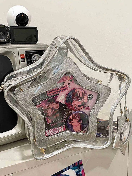 Shining Silver PU Star-shaped Ita Bag Set with Detachable Badge Charm