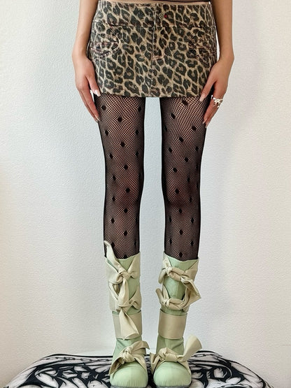 Black Y2K Polka-dot Pattern Tights