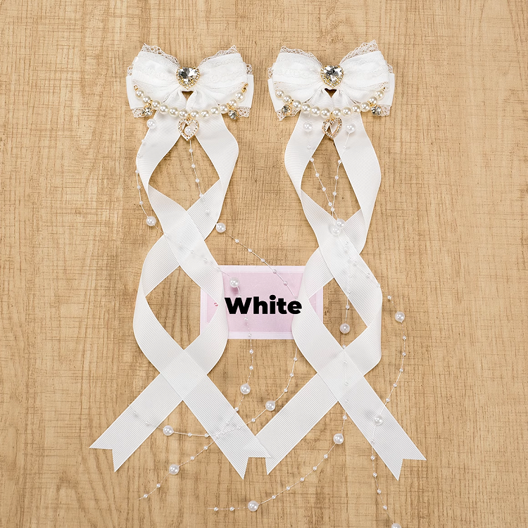 5 Colors Jirai Kei Heart Rhinestone Bow Hairclips with Beaded Chains