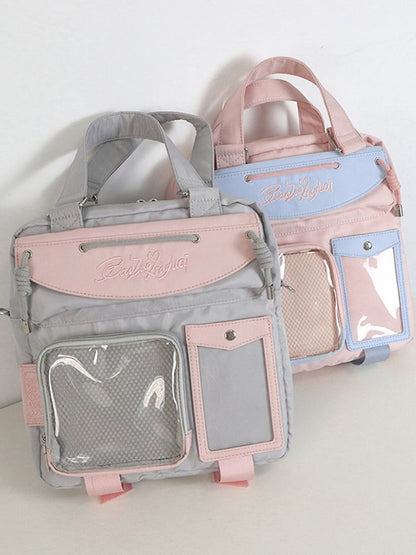Gray & Pink Letters Embroidery Ita Bag