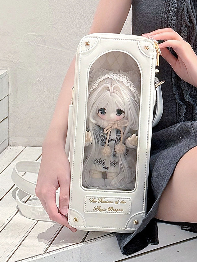 White&Gold Diamond Pattern 1/6 Scale BJD Doll Bag with Two Straps