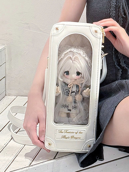 White&Gold Diamond Pattern 1/6 Scale BJD Doll Bag with Two Straps