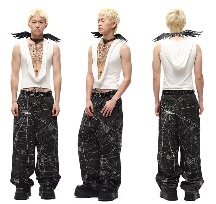 Black/White Angel Wings Stud Details PU Buckle Strap Choker