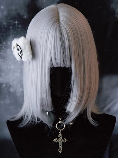 White Gothic Skeleton Applique Pin Details Plush Bone Hairclip