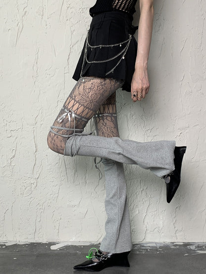 Gray Y2K Self-tie Straps Leg Sleeves