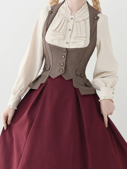 Light Coffee Elegant Under Bust Striped Waistcoat