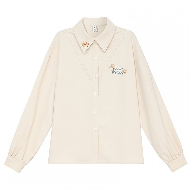 Crown Embroidery Collar Apricot Shirt