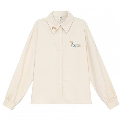 Crown Embroidery Collar Apricot Shirt