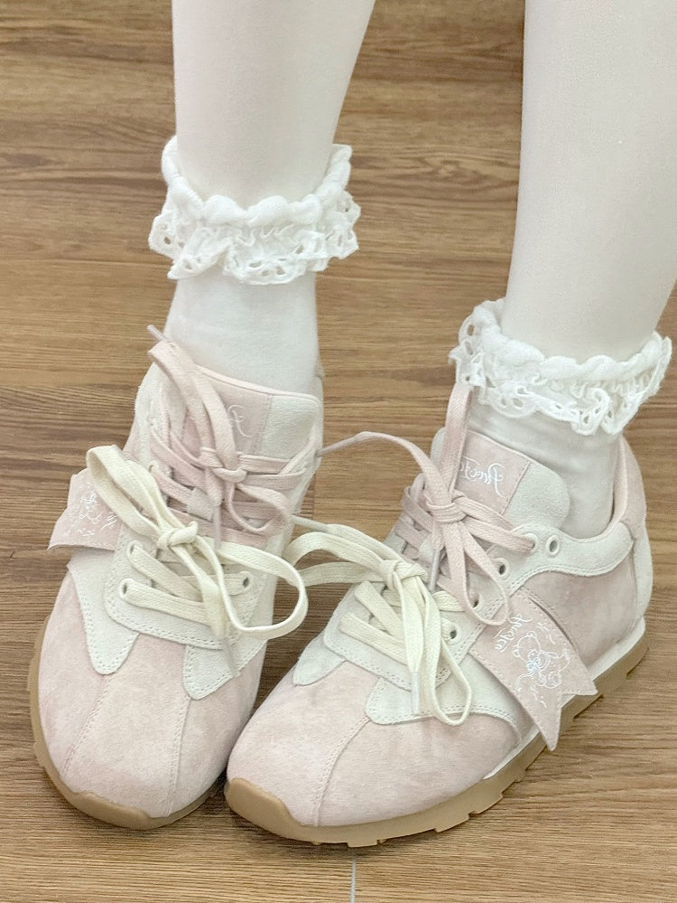 Pink Letter And Bear Decorated Front Lace-up Ties Sneakers