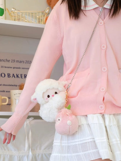 Cute Little Lamb White Plush Backpack/Crossbody Bag + Keychain